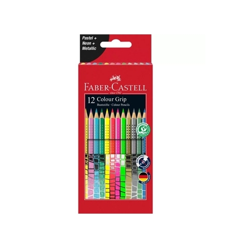 Lápis Cor 18cm Faber Castell Grip Cx Cartão Pastel/Neon 12un