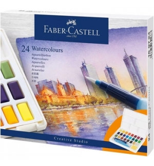 Conjunto Aguarelas 24 Cores Pincel Água+Paleta Faber-Castell