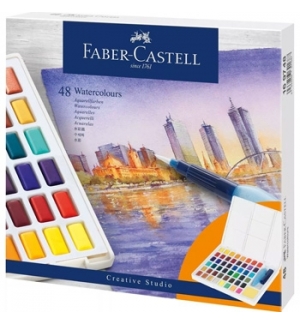 Conjunto Aguarelas 48 Cores Pincel Água+Paleta Faber-Castell