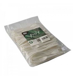 Garfos Biodegradáveis C-PLA 2em1 Serrilha Branco 13,5cm 100u