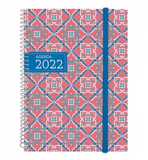 Agenda Semanal 2022 A5 Espiral com Elástico Mosaico Rosa