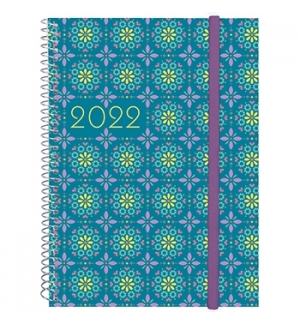 Agenda Semanal 2022 A5 Espiral com Elástico Mosaico Azul