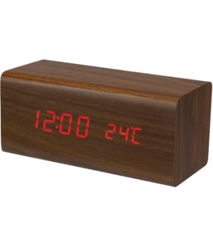Relógio Despertador em Madeira + Calendário + Temperatura
