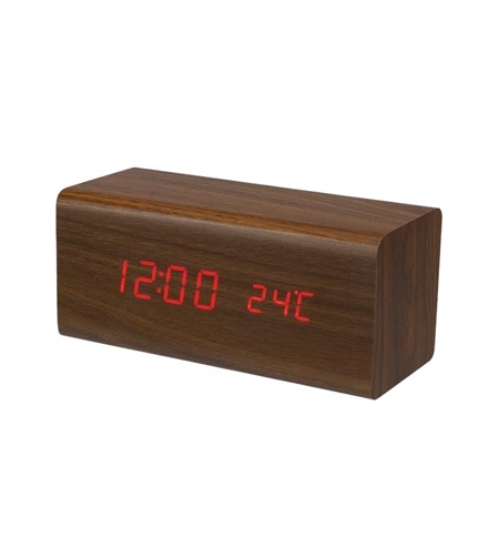 Relógio Despertador + Calendário + Temperatura Madeira