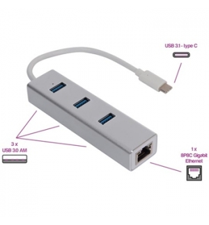 Adaptador USB-C para Ethernet Gigabit + 3 Portas USB