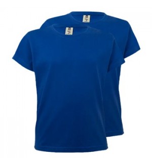T-Shirt Criança Algodão 155g Azul Índigo Tamanho 12/14 Pack2