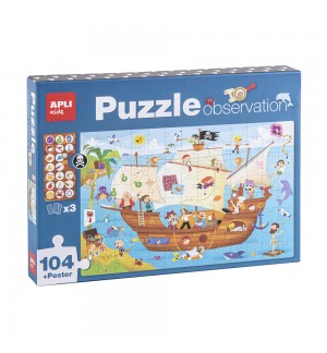 Jogo Educativo Puzzle Apli Barco Pirata 104 Peças