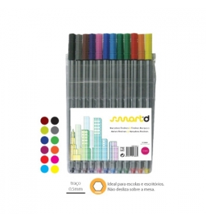 Marcador fineliner 05mm smartd pack 12 cores sortidas 