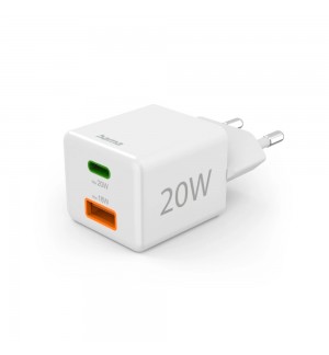 Carregador USB-C + USB-A 20W Rápido Mini-charger Branco