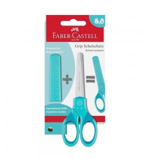 Tesoura 13cm Faber-Castell Grip Proteção Azul Turquesa