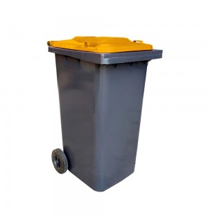 Contentor 120L Plástico 2 Rodas Cinza c/ Tampa Laranja