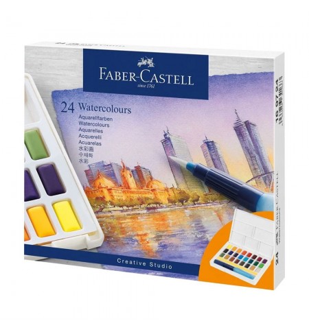 Conjunto Aguarelas 24 Cores Pincel Água+Paleta Faber-Castell