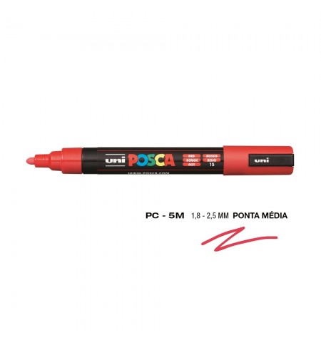 Marcador Uniball Posca PC-5M 1,8mm Vermelho (15) 1un