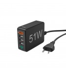 Carregador USB-C 1 Porta + USB-A 4 Portas 51W Rápido Preto