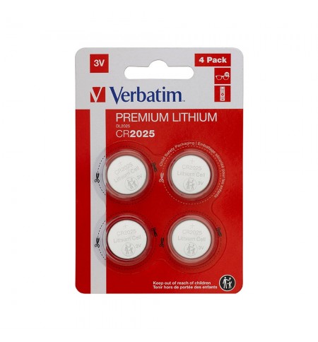 Pilhas CR2025 Lithium 3V 155mAh Verbatim 49532 4un