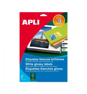 Etiquetas 199,6x289mm 10Fls A4 Branco Glossy Apli 10un