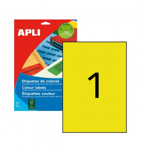 Etiquetas 210x297mm 100Fls A4 Amarelo Apli 100un