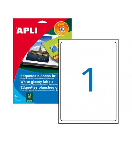 Etiquetas 199,6x289mm 10Fls A4 Branco Glossy Apli 10un