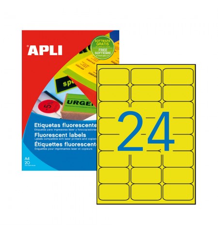 Etiquetas 064x033,9mm 20Fls Amarelo Fluorescente Apli 480un