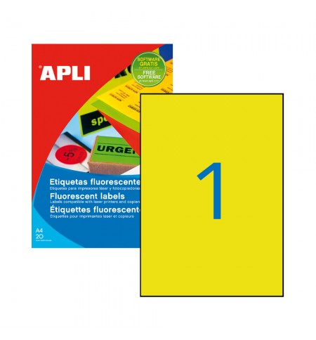 Etiquetas 210x297mm 20Fls A4 Amarelo Fluor Apli 20un