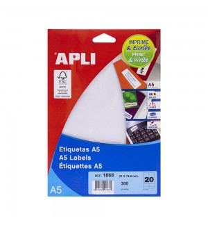 Etiquetas 021x074,6mm 15Fls A5 Apli 300un
