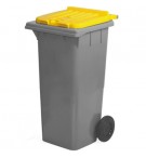 Contentor 120L Plástico 2 Rodas Fundo Preto Tampa Amarelo