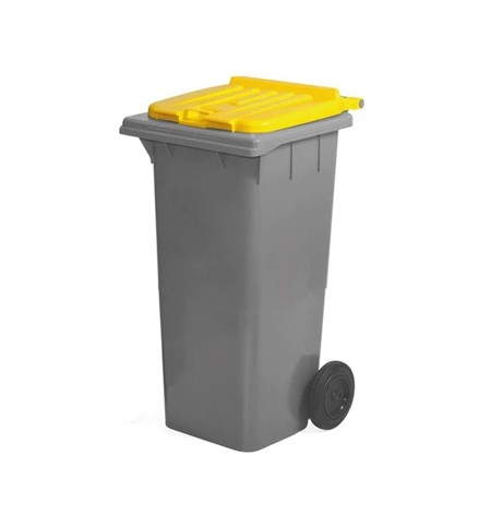 Contentor 120L Plástico 2 Rodas Fundo Preto Tampa Amarelo
