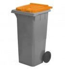 Contentor 120L Plástico 2 Rodas Fundo Preto Tampa Laranja