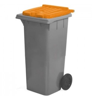 Contentor 120L Plástico 2 Rodas Fundo Preto Tampa Laranja