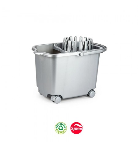 Balde com Espremedor Retangular c/ Rodas 15L Prata