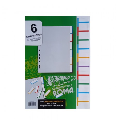 Separadores A4 Plástico Pestana Personalizável Cinzento 06un