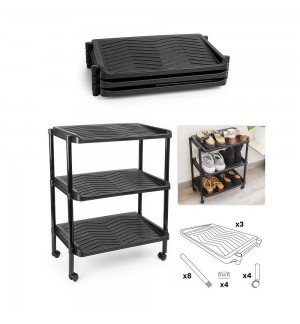 Sapateira c/ Rodas 3 Prateleiras 50,5x30,5x62,5cm Preto