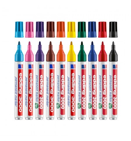Marcador Permanente Grosso Edding 3000 10 Cores 1,5-3mm 10un