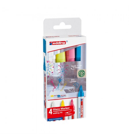 Marcador Quadros Vidro Edding 95 1,5-3mm 4 Cores Br Am Rs Az