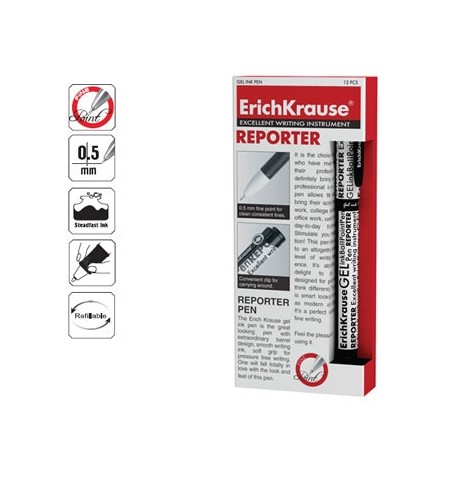 Esferográfica Gel EK Reporter Preto 0,5mm 12un