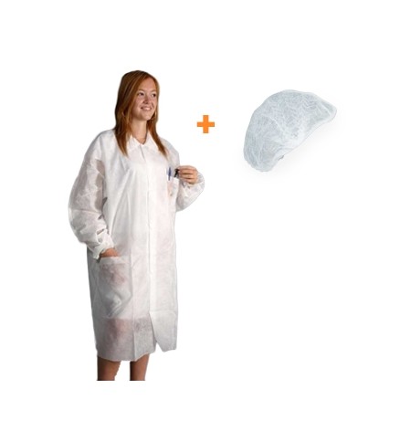 Bata de Proteção + Touca Descartáveis Branco 1un