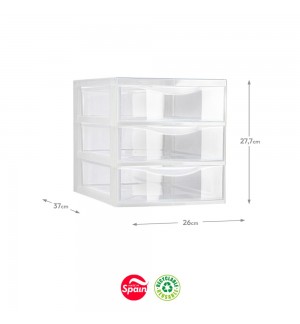 Bloco 3 Gavetas Plástico Easy 26x37x27,7cm Transparente