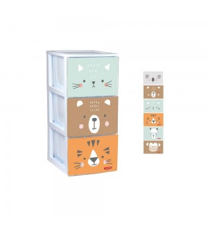 Bloco 3 Gavetas Plástico 29x37,5x64,5cm Volga Zoo Sortido