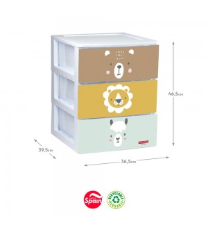 Bloco 3 Gavetas Plástico 36,5x39,5x46,5cm Rin Zoo Sortido