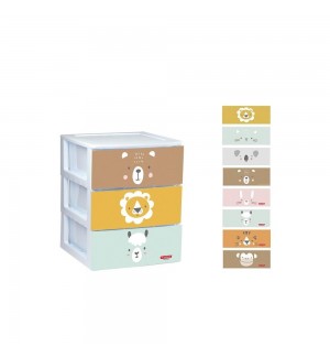 Bloco 3 Gavetas Plástico 36,5x39,5x46,5cm Rin Zoo Sortido