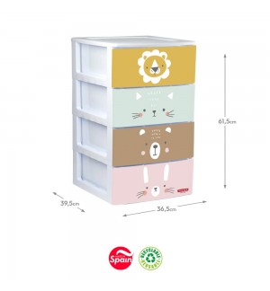 Bloco 4 Gavetas Plástico 36,5x39,5x61,5cm Rin Zoo Sortido