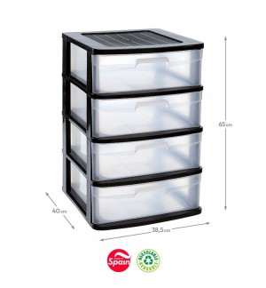 Bloco 4 Gavetas Plástico Sena 38,5x40x65cm Preto