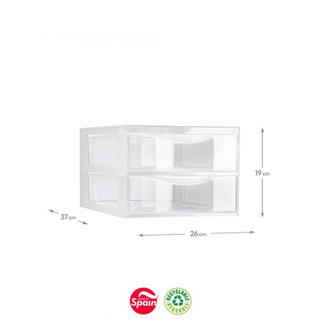 Bloco 2 Gavetas Plástico Easy 26x37x19cm Transparente