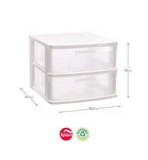 Bloco 2 Gavetas Plástico Sena 38,5x40x34cm Branco