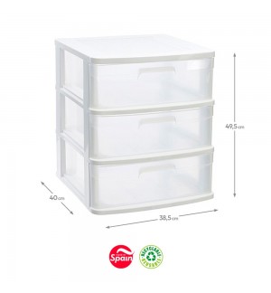 Bloco 3 Gavetas Plástico Sena 38,5x40x49,5cm Branco