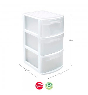 Bloco 3 Gavetas Plástico Tamesis 28x40x61cm Branco