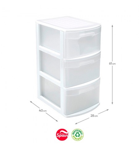 Bloco 3 Gavetas Plástico Tamesis 28x40x61cm Branco