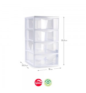 Bloco 4 Gavetas Plástico Duero 18x25,5x33,5cm Transparente