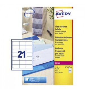 Etiquetas 063,5x038,1mm 25Fls Transparente Avery 525un