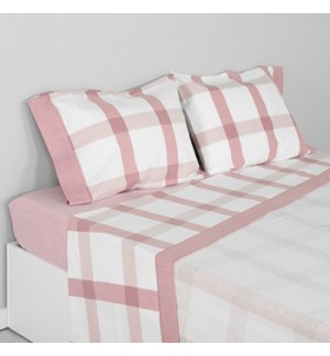 Jogo de Lençóis Solteiro Flanela Quadrados Rosa 1un